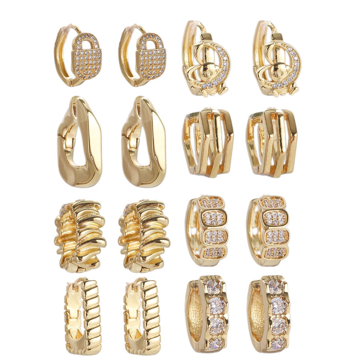 Geometric Earrings Full Of Zirconium Love Multi Layer Versatile Ear Clips Retro Street Romantic Earrings