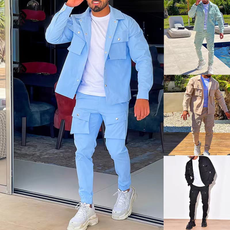 Men's Clothing Sports Suits Men's Casual Cuff Trousers Fashionable Slim Fit Long Sleeved Jacket Workwear Two Pieces