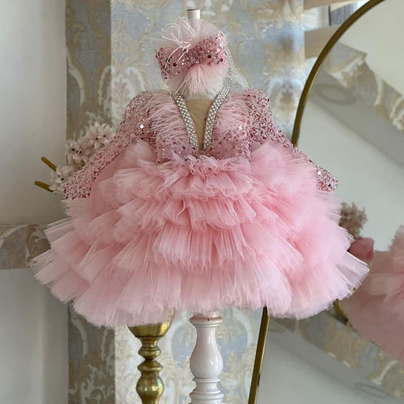 Kids’ Clothing Princess Dress For Girls, Stylish Dress, V Neck Long Sleeved Little Girl Dress, Children's Piano Performance Show Costume