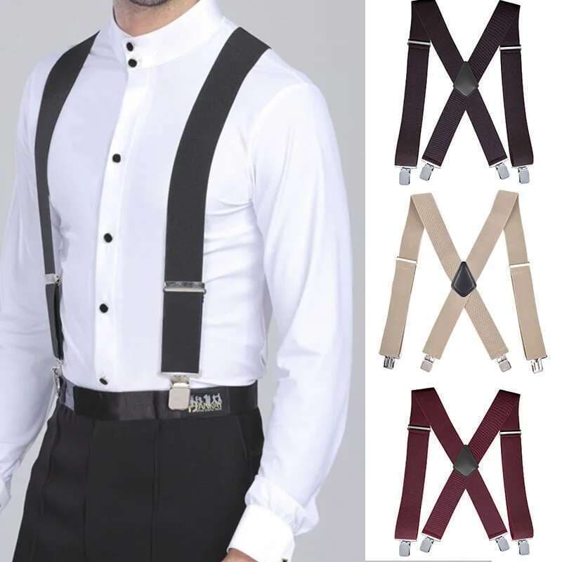 VOOTHOST Heavy Duty Big Size Suspenders For Men Work Outdoor Wide X Back 4 Strong Clips Adjustable Elastic Trouser Braces Straps F0217
