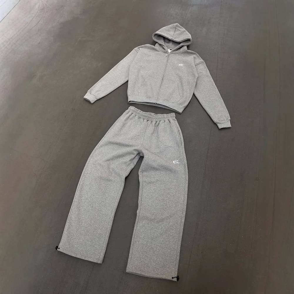 ​​Streetwear Zip-Up Hoodie & Pants Set – Printed Unisex Tracksuit (S-XXXL, Gray/Blue) – Slim Fit Pullover With Matching Joggers​​