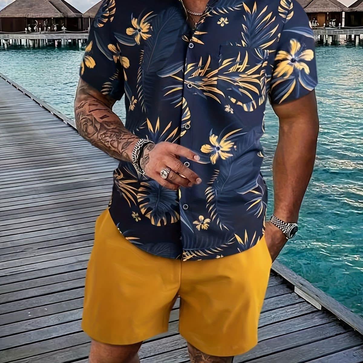 Men's Clothing Casual Suits Hawaiian Palm Tree Fashion Printed Suits