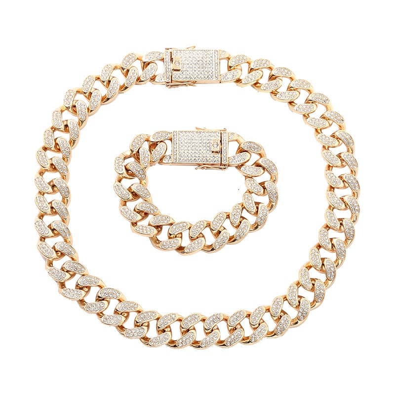 Minimalist 20mm round diamond Cuban chain street trend hip-hop accessory necklace