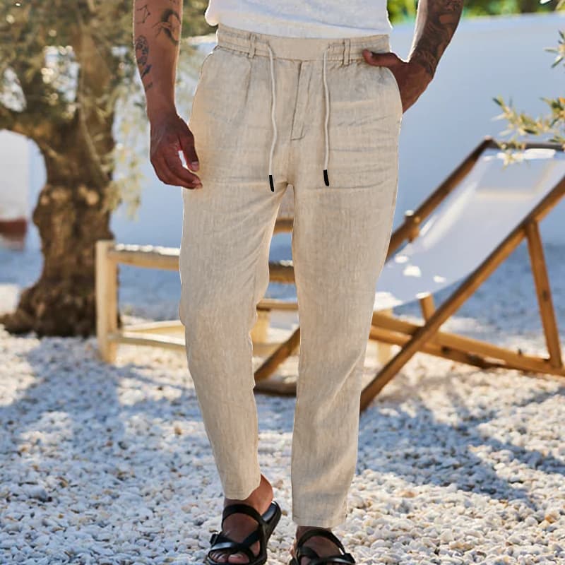 Men's Clothing New Cotton And Linen Loose Trousers Men's Straight Solid Color Casual Drawstring Trousers Men