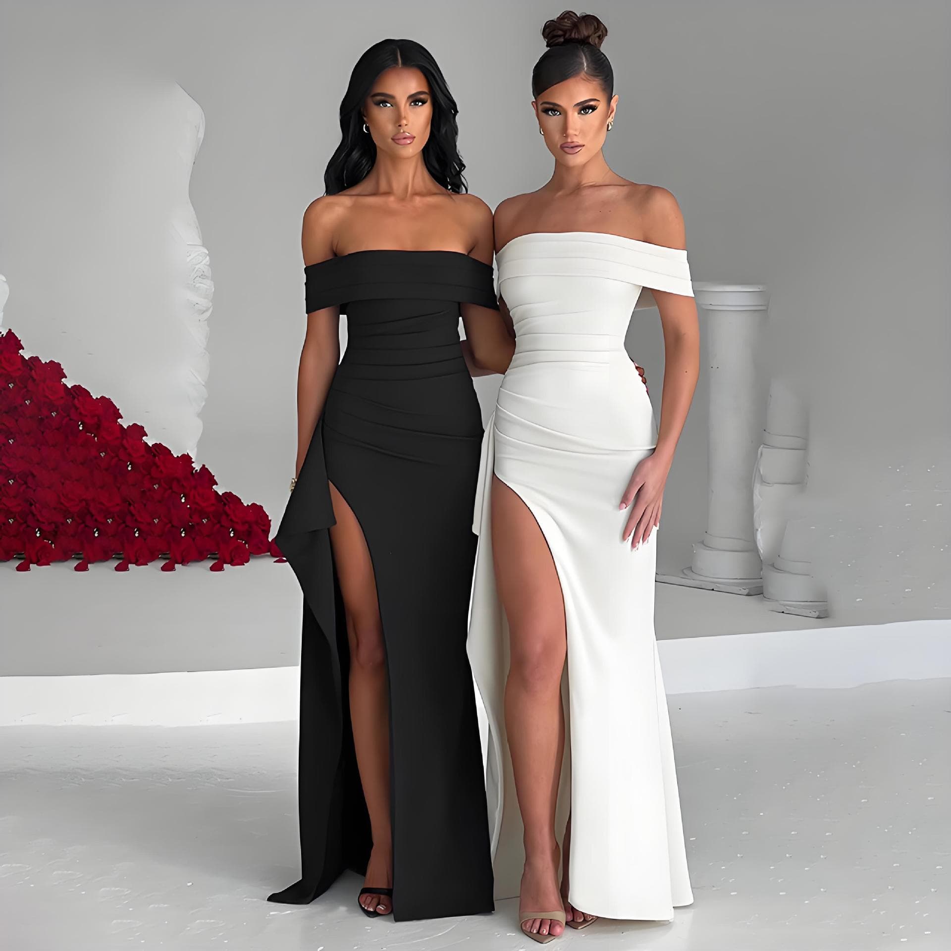 Women's Strapless Sweetheart Neckline Maxi Dress - Sexy Backless Gown With High Slit (Elegant Evening Dress Bodycon Formal Gown)