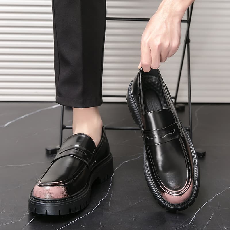 2025 Spring And Autumn Bright Face One Step Stepping Thick Bottom Height Increasing Leather Driving Casual Lazy Pink