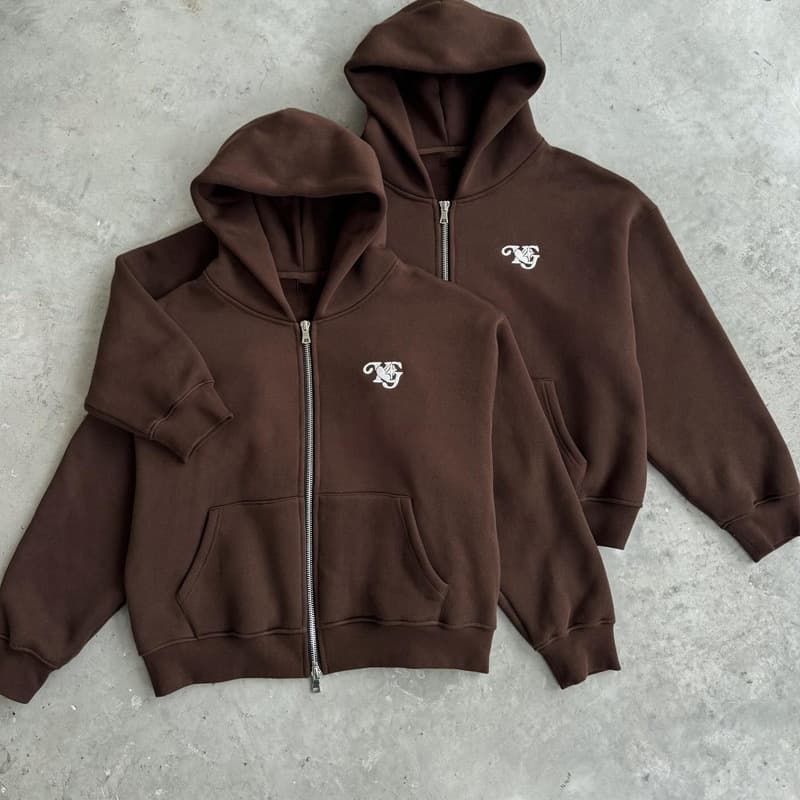 Men's Clothing Streetwear Brown Hooded Sports Cardigan Set Letter Embroidery Outerwear Sets