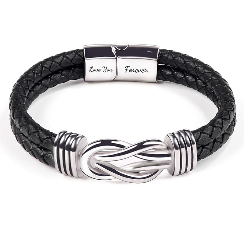 Men's Jewelry Leather Bracelet Engraved Love You Forever Stainless Steel Magnetic Double Layer Twist Bracelet