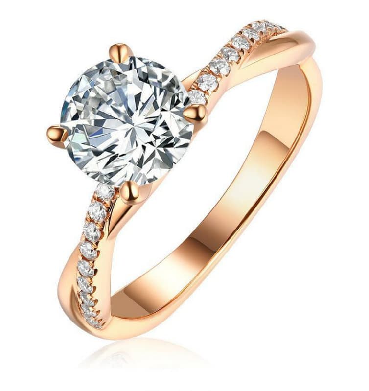 Gold Plated Zircon Ring For Women Classic Fashion Inlaid Round Shape Single Ring Stylish Accessory