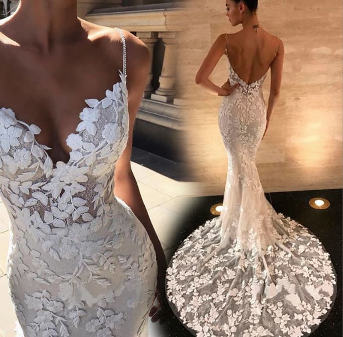 women's Wedding dress 2024 summer new one-shoulder foreign trade wedding dress large skirt leaking back lace foreign trade tail wedding dress