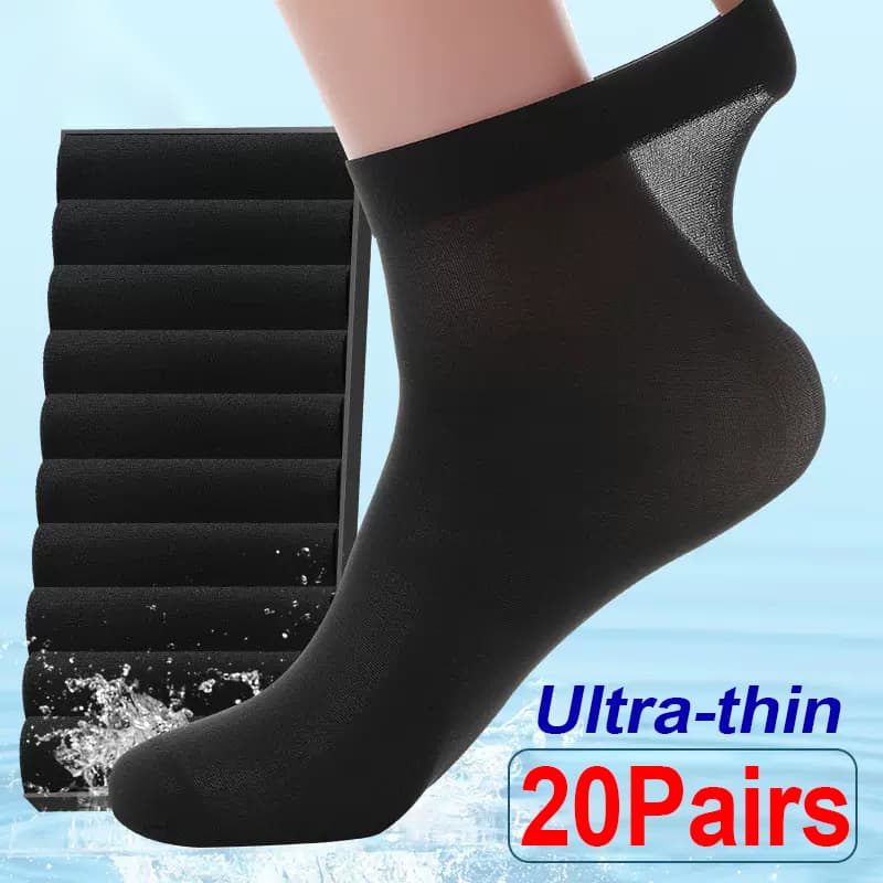Men Ice Silk Summer Spring Ultra-thin Solid Business Breathable Soft Ankle Bamboo Fiber Socks