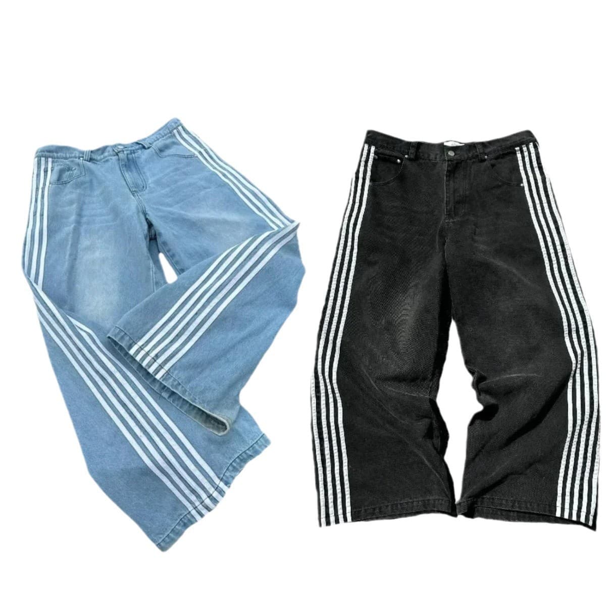 Jean rétro à jambe large pour homme - Motif rayé, coupe ample, pantalon confortable en denim de coton pour un style streetwear décontracté.