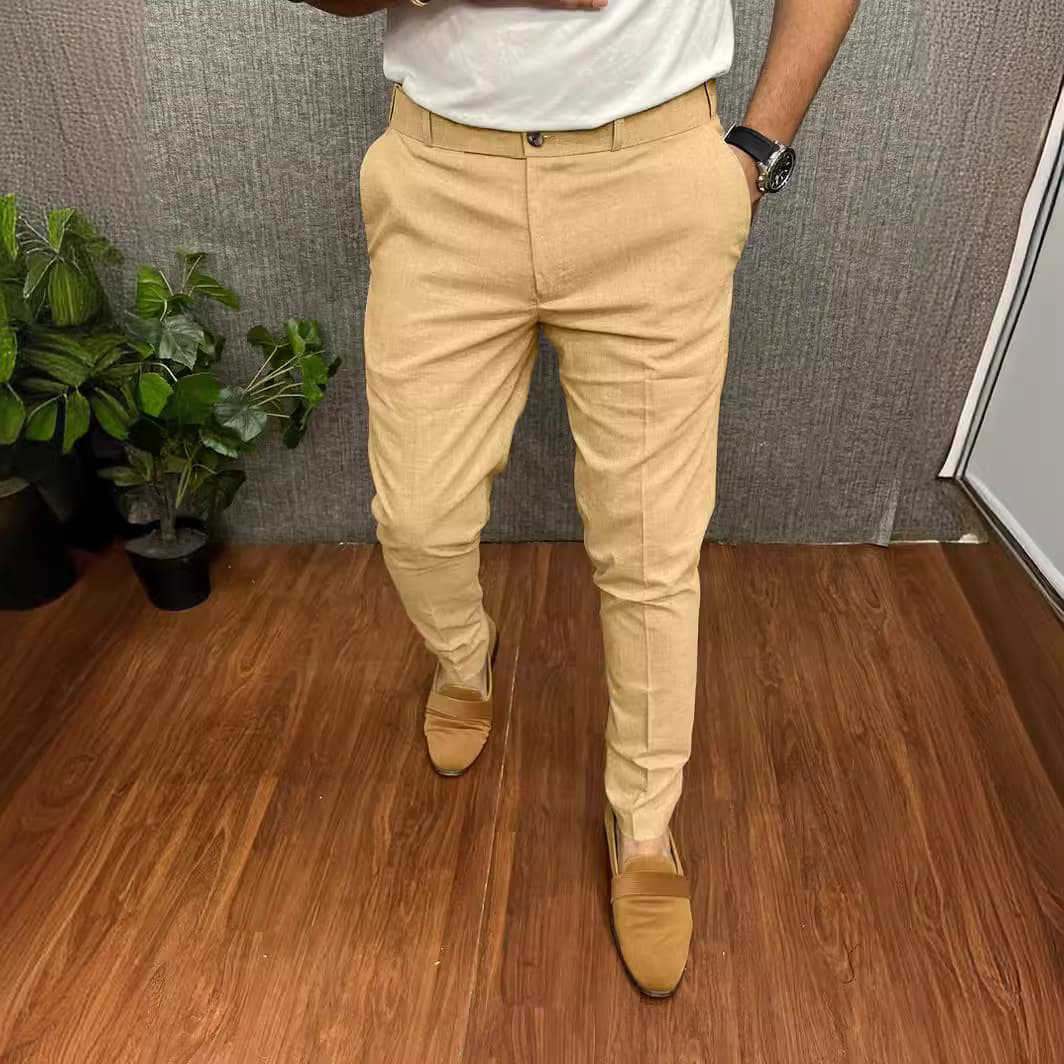 Man's Clothing Men's Solid Color Casual Small Feet Dress Pants Slim Taper