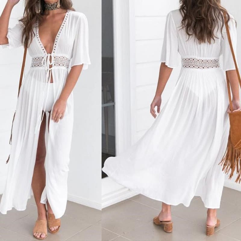 Women's Clothing lace chiffon beach swimsuit cover-up perspective mid-slit sexy