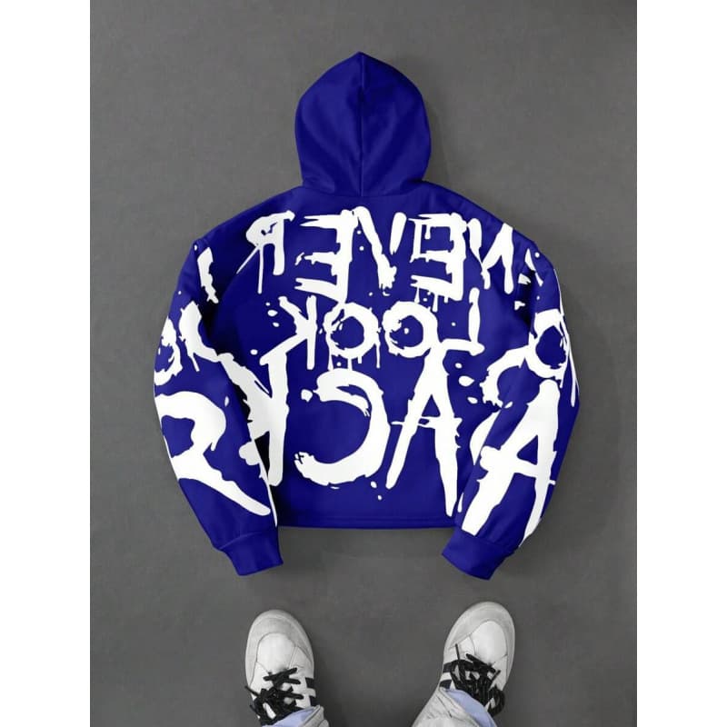 Men's Clothing Young Street Graffiti English Words Trendy Graffiti Font Print White Hooded Sweatshirt