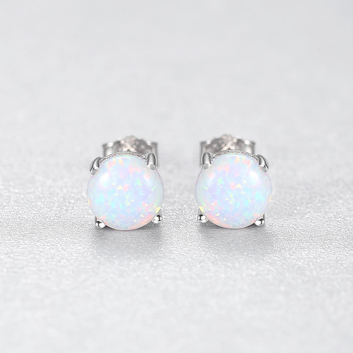 S925 silver earrings for women inlaid with opal silver earrings fashionable four claw round Korean all match earrings