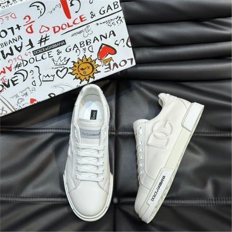 Baskets montantes blanches en cuir véritable, style européen moderne, avec inscription DG, pour homme.