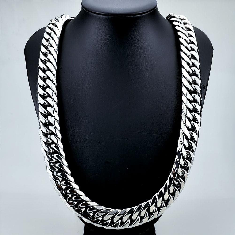 Very Heavy Men's 22mm Width Steel Original Color No Buckle Very Long Solid Chain Necklace