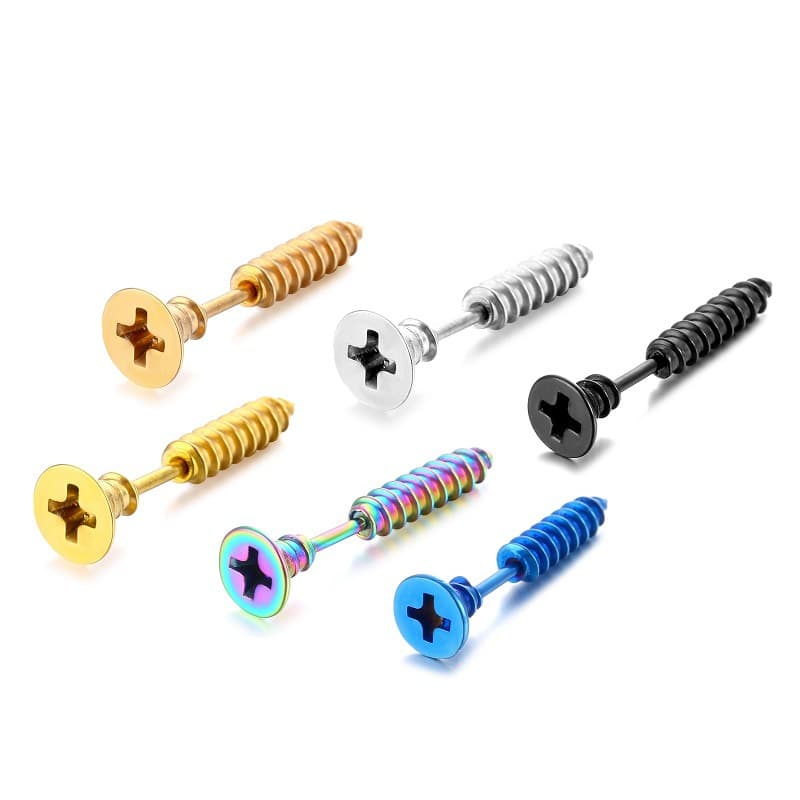 Cross-Border Titanium Stainless Steel Screw Stud Wholesale Bone Studs Unisex Personality Hip-Hop Earrings Ear Jewelry