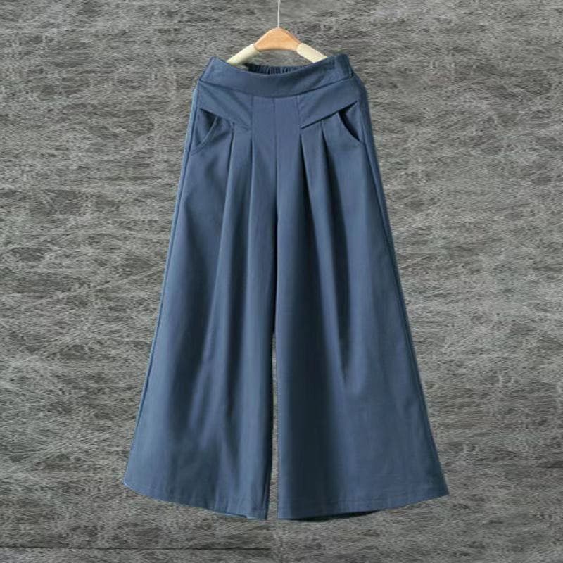 Suitable For All Seasons Flowing Cotton Linen Slimming Skirt For Women, Summer Thin Breathable Loose Wide-leg Pants, Artistic Elastic