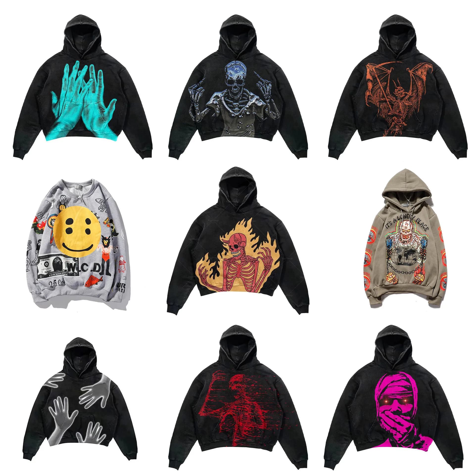 Men's Designer Y2K Skeleton Sweatshirts Loose Fleece Hooded For Men and Women High Street Casual Oversized Hoodies