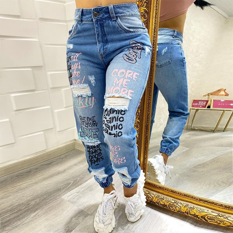 Women's Fashion Versatile Letter Printed Trousers