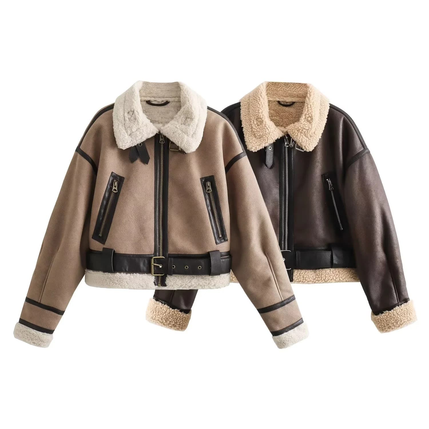 Women's Clothing Faux Fur Leather Jacket Retro Biker Style Short Coat Winter Fashion Outerwear