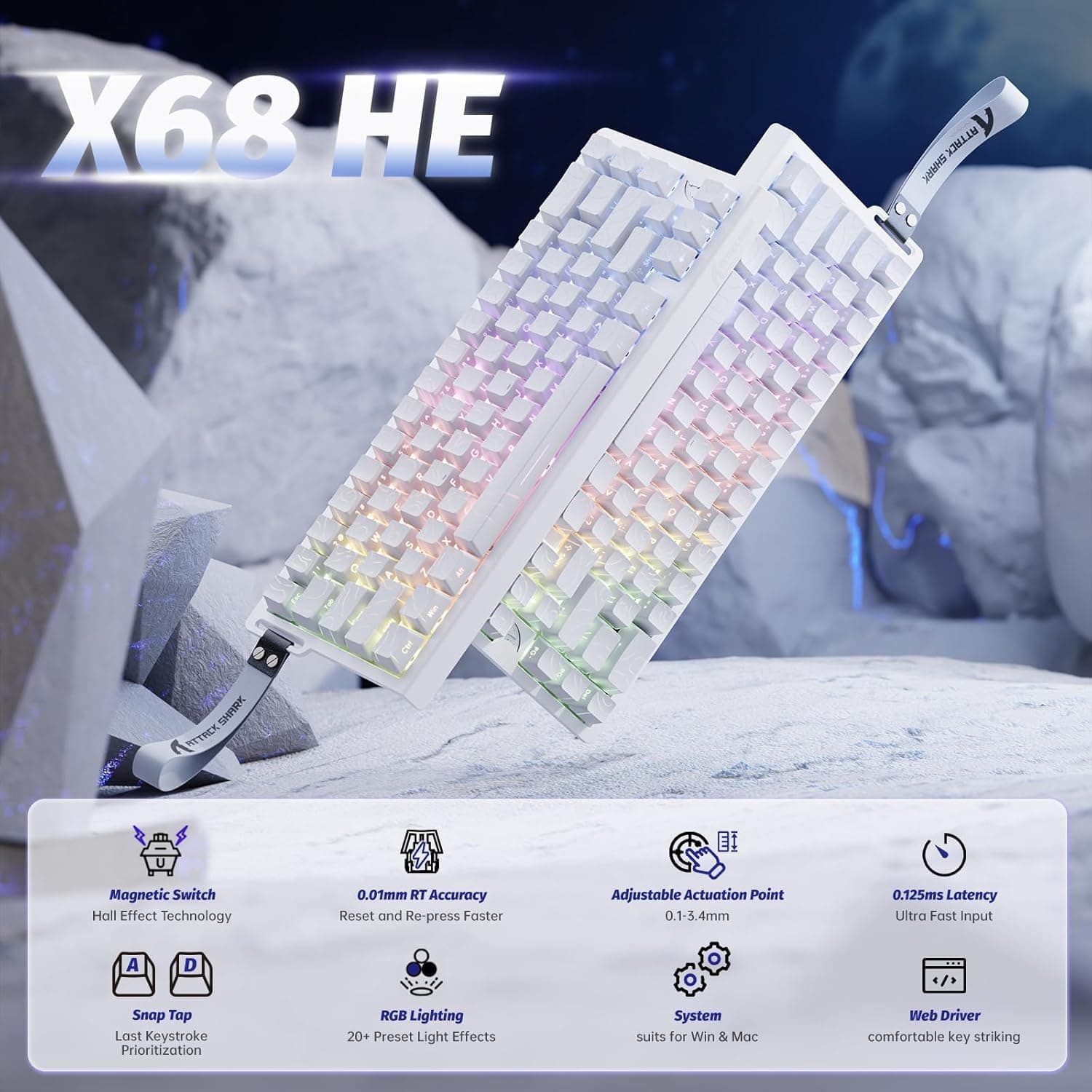 ATTACK SHARK X68 HE Rapid Trigger Mechanical Gaming Keyboard 60% Wired With Adjustable Actuation,Hall Effect Magnetic