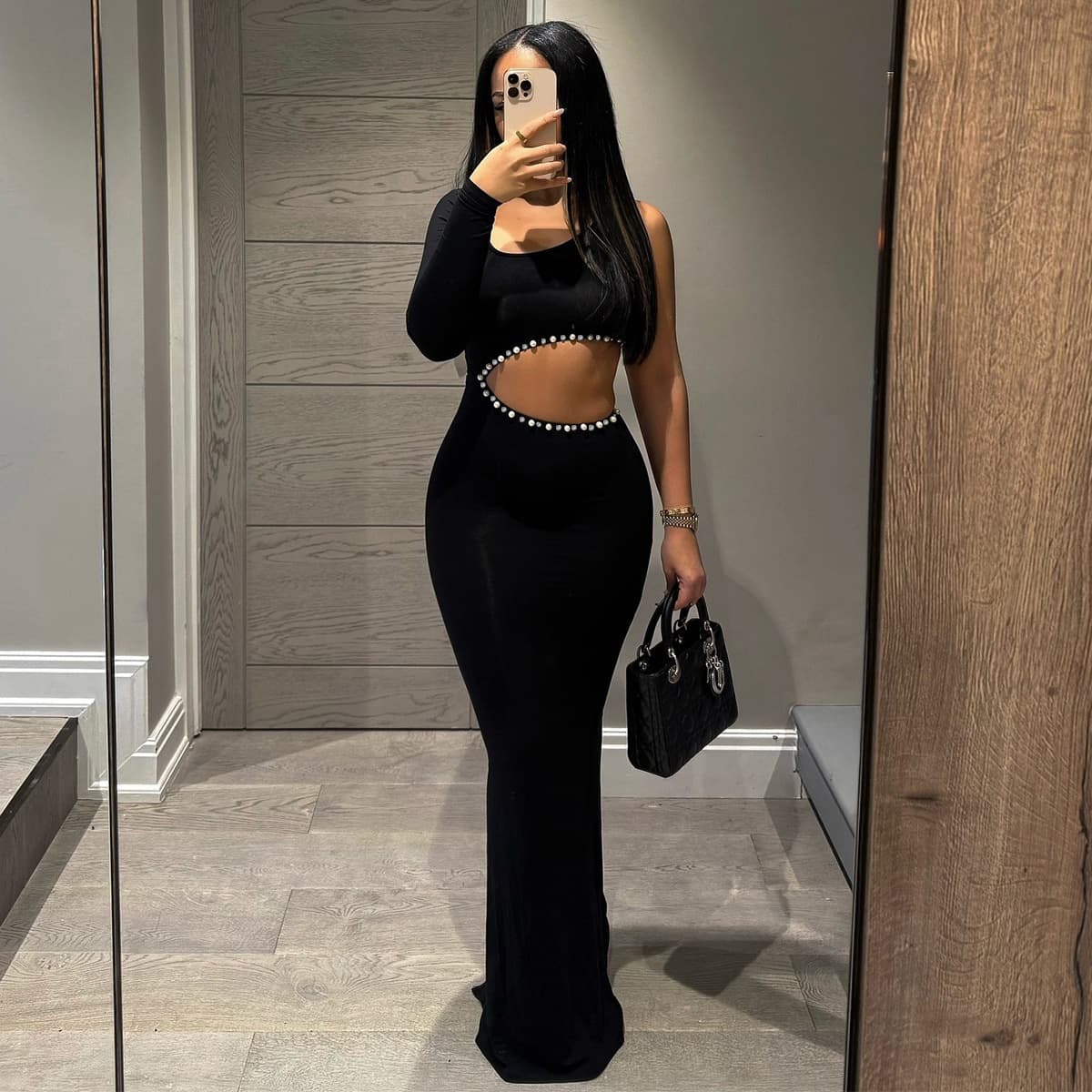 Women's Clothing Summer New Products Personality Trend Navel Baring Diamond Single Sleeve Dress Female