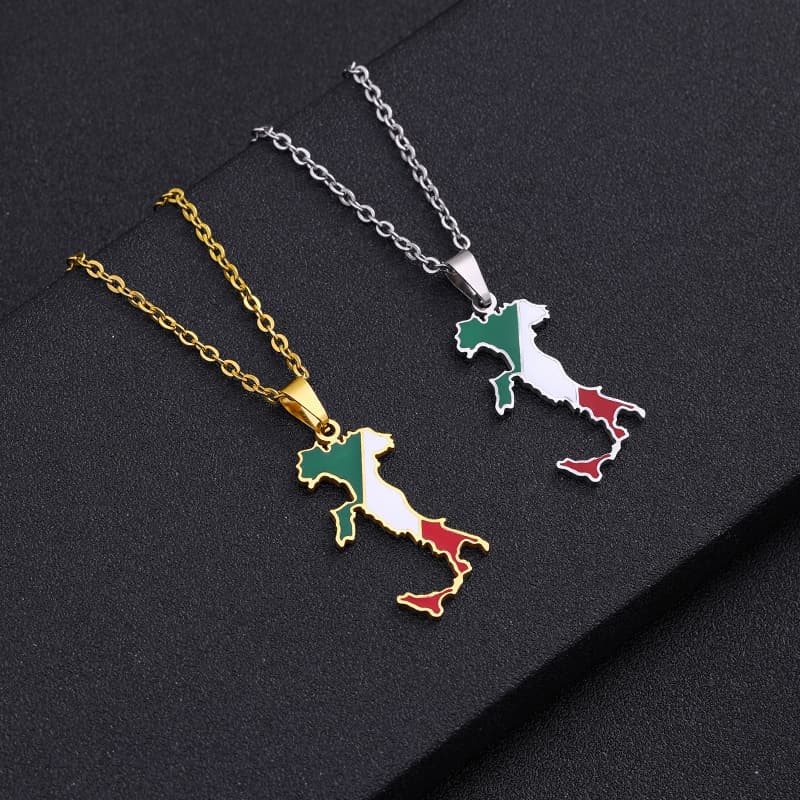 Italian map pendant stainless steel necklace ethnic style female niche design light luxury geometric oil drop jewelry