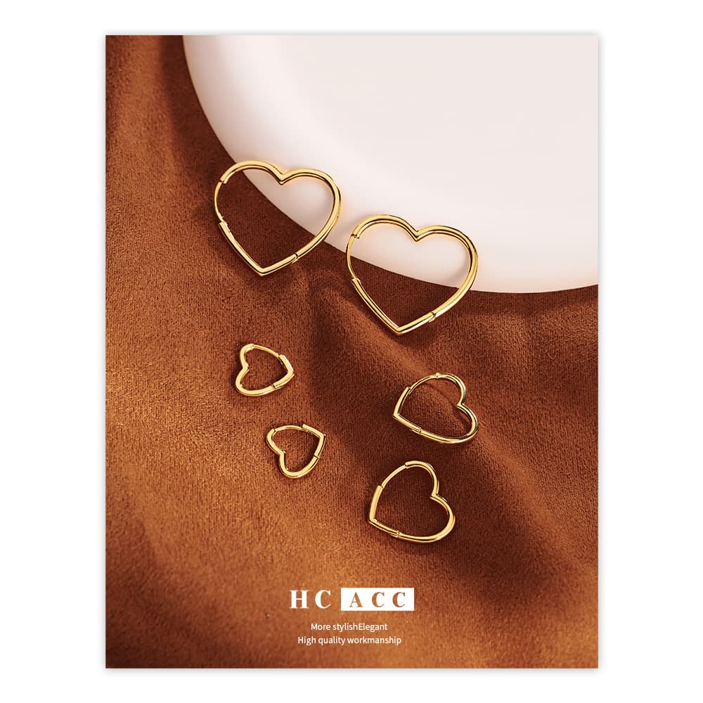 Retro love earrings personality simple fashion heart shaped earrings female earrings copper plated real gold retro ear coils