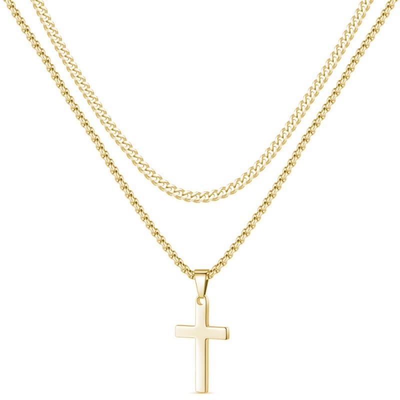 Chaîne torsadée en acier inoxydable, chaîne en os de serpent, chaîne cubaine, pendentif double croix, bijoux, collier en acier titane