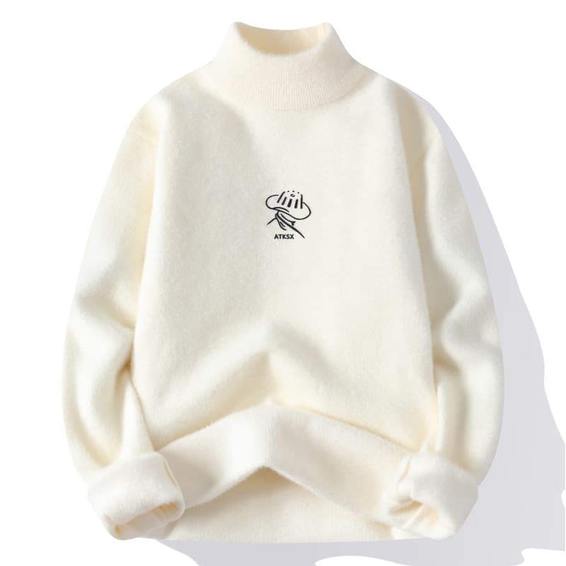Mink Fur Coat Men's Thick Winter Men's Half Turtleneck Warm Sweater Youth Trend Men's Wear