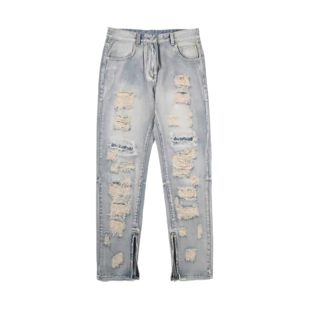 Men's Clothing new men's straight jeans street fashion ins hot elastic patch straight jeans