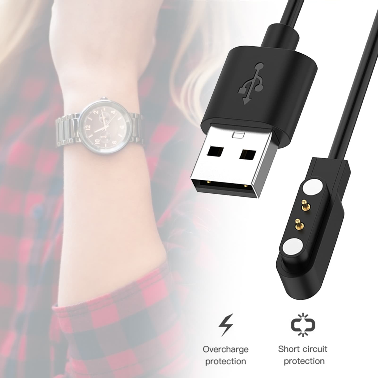 60/100cm Long-Lasting Magnetic Plastic Smart Watch Fast Charging Cable Charger For Xiaomi Haylou Solar LS05