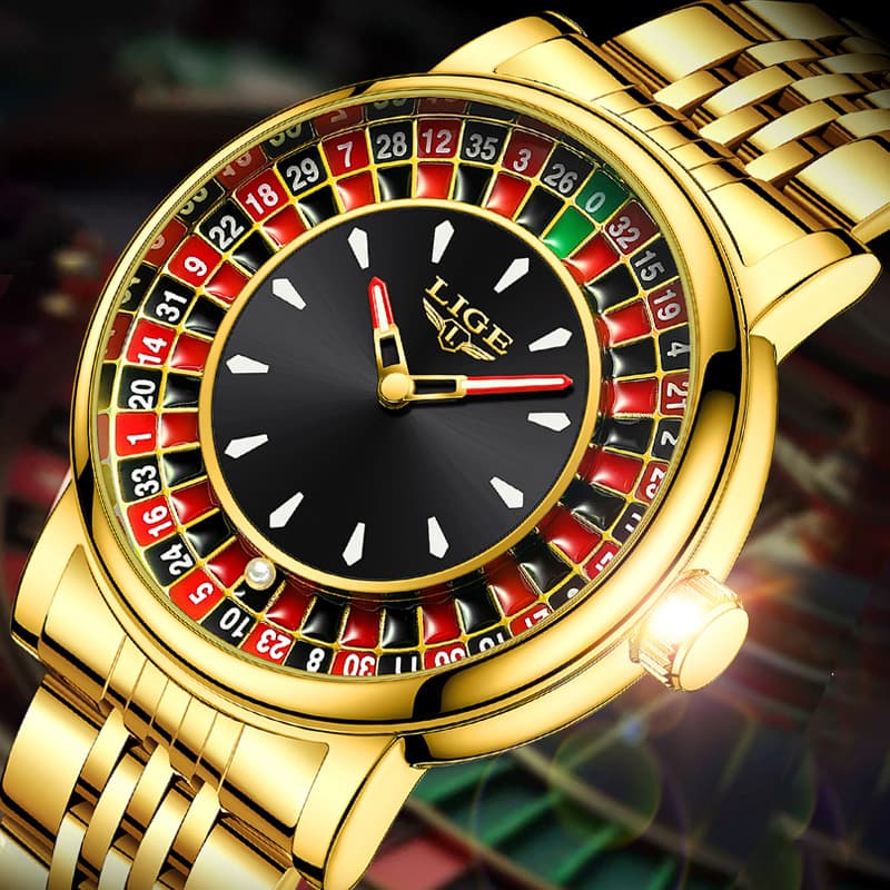 Creative Golden Mens Watches Roulette Game Dial Fashion Man Watch Waterproof Luminous Quartz Wristwatches