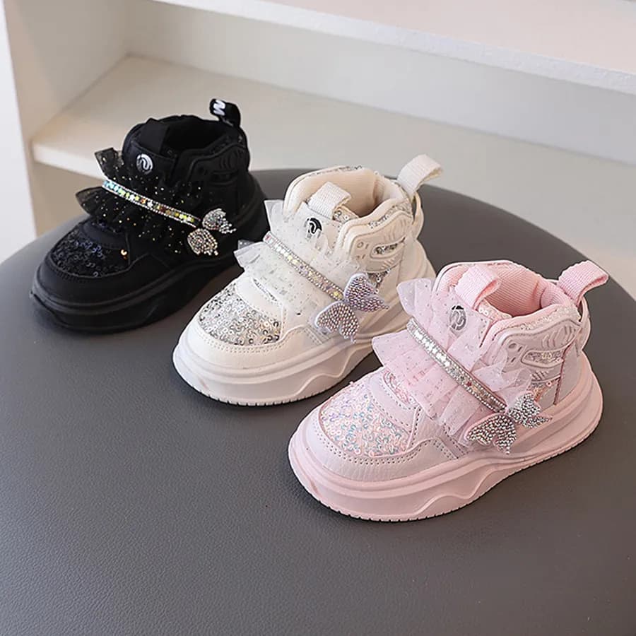 Girls Sneakers 2025 Fashion Children Platform Designer with Butterfly Shining Tennis Comforable Happysteps Kids Sport