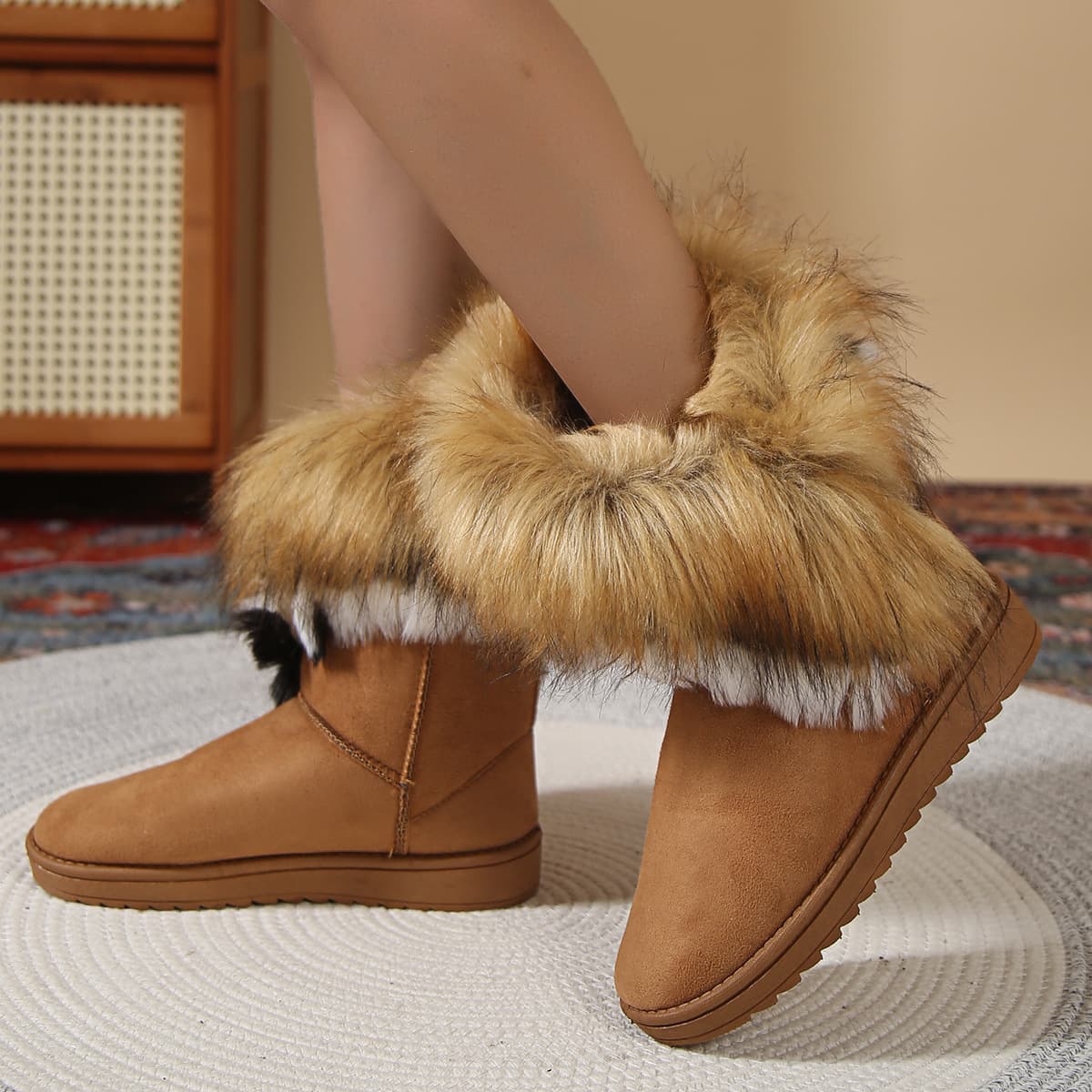Plus-size women's platform snow boots big furry plush warm and thick