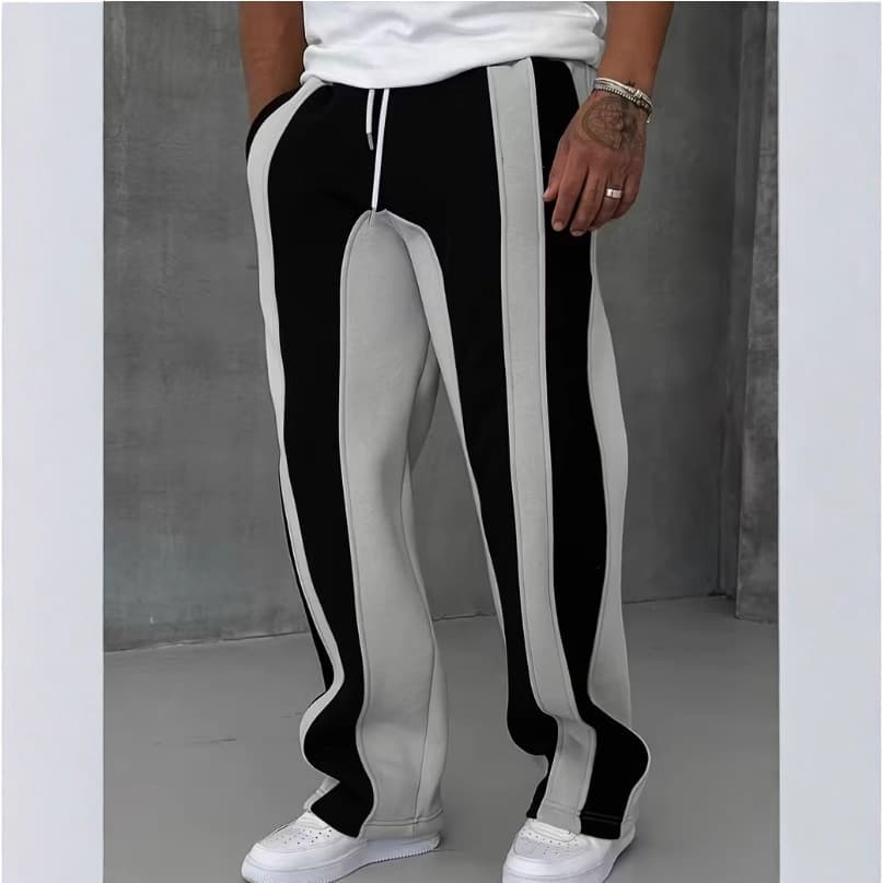 ​​Men's Casual Stripe Print Jogger Pants - Loose Fit Straight Leg Sweatpants For Autumn & Winter (Gray, Black, Brown)​​