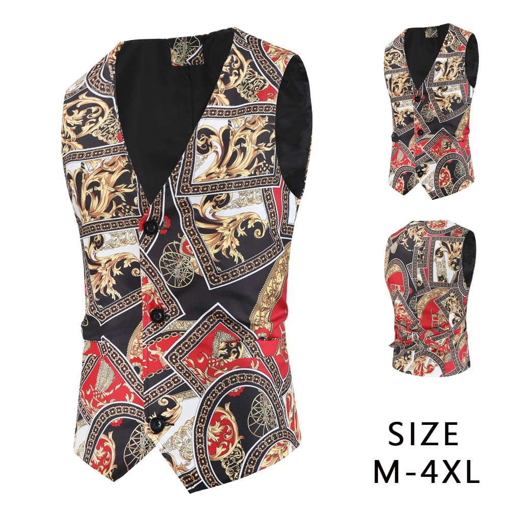 Large quantity in stock Foreign trade new men's fashion suit vest printed casual vest MJ411 M-4XL