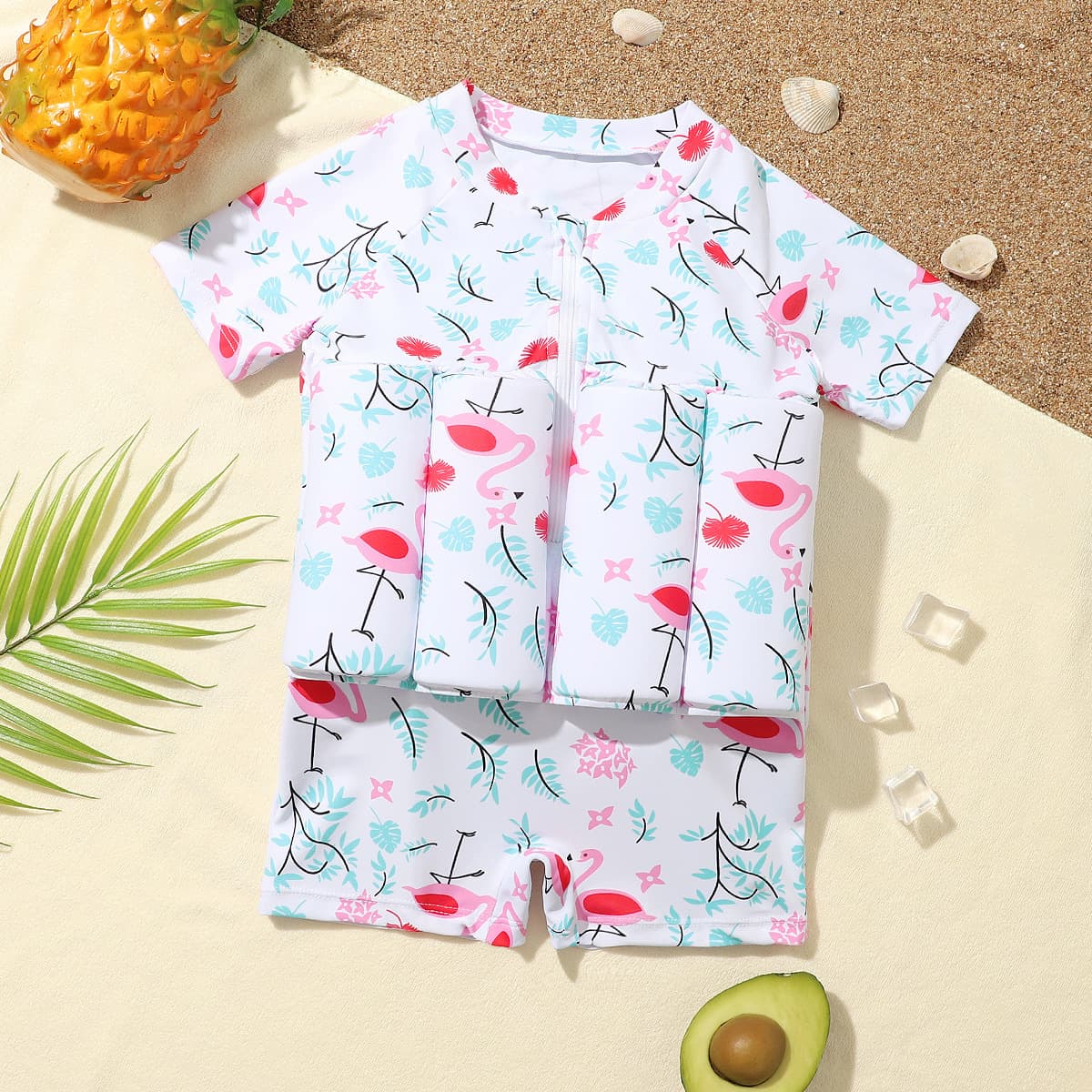 Children's Short Sleeve Buoyancy Swimsuit Baby Girls' Swimwear One Piece Suit For Toddler Kids' Poolwear