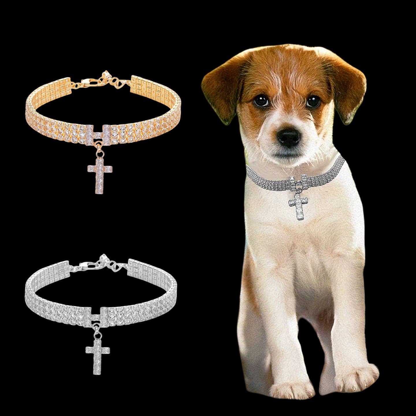 Pet Cross Pendant Necklace Loose Diamond Full Diamond Three Row Collar Zircon Pendant Gold Plated Silver Cat And Dog Chain