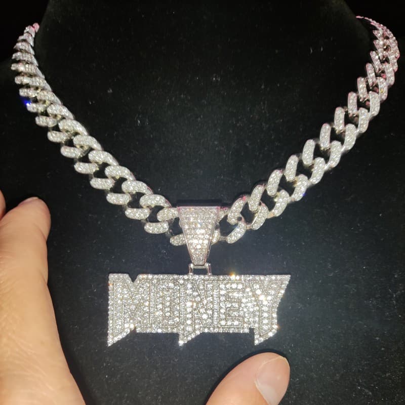 Hot sales Men Women Hip Hop MONEY Pendant Necklace with 13mm Cuban Chain Hiphop Iced Out Bling Necklaces Fashion Jewelry Charm