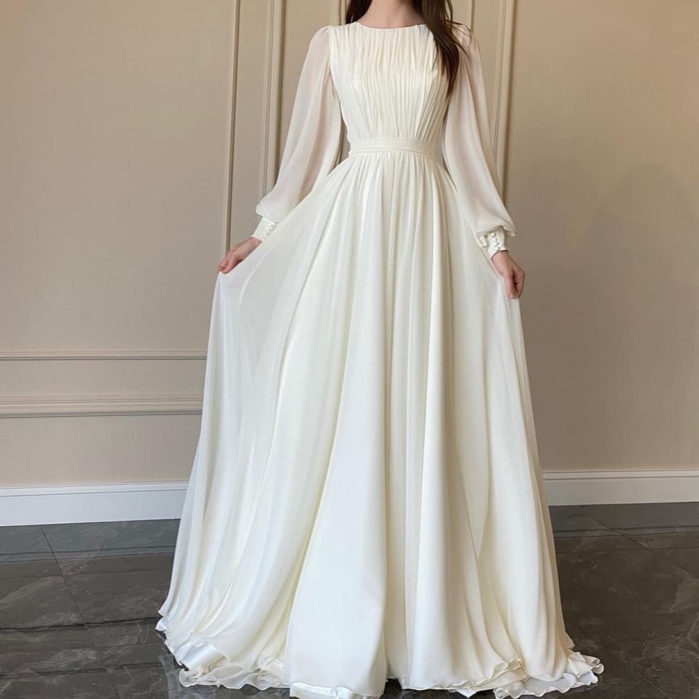 Women's Clothing Spring Fashion Palace Style White Double Chiffon Swing Princess Fairy Dress Long Dress