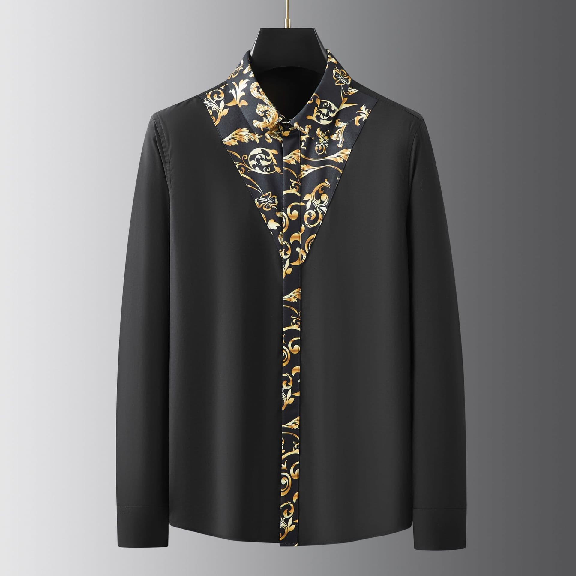 Men's Clothing Quality Shirts Geometric Ribbon Stitching Business Casual Shirts