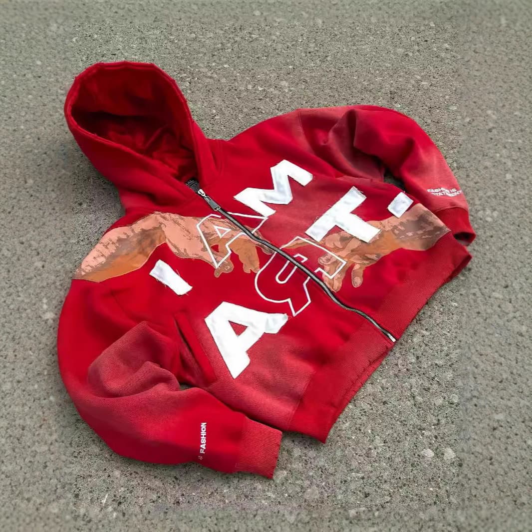 2025 American Street Hip Hop Y2K Harajuku Joins Hands With Color Letter Printing Men's And Women's Autumn And Winter Loose Hooded Cross-border