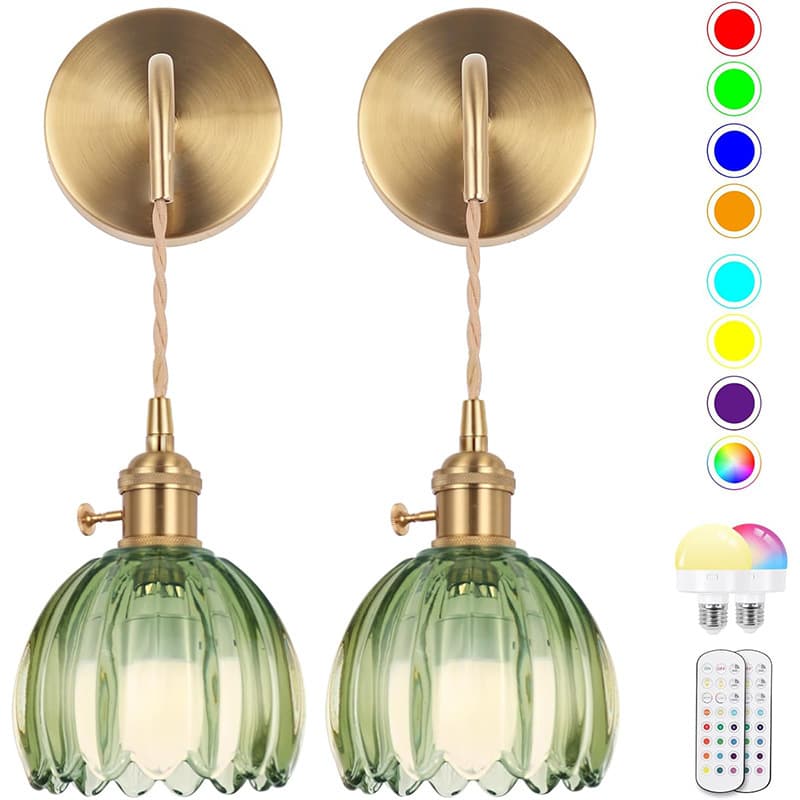 Vintage Glass Flower Pendant Light - USB Rechargeable & Wireless Remote Control, Nordic Style Ceiling Lamp For Bedroom & Dining Room