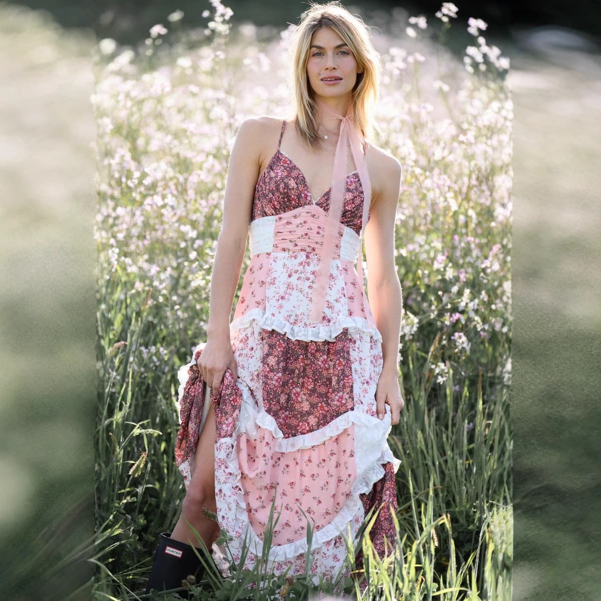 Women's Clothing Sleeveless Suspenders Digital Printing Long Skirt Splicing Skirt