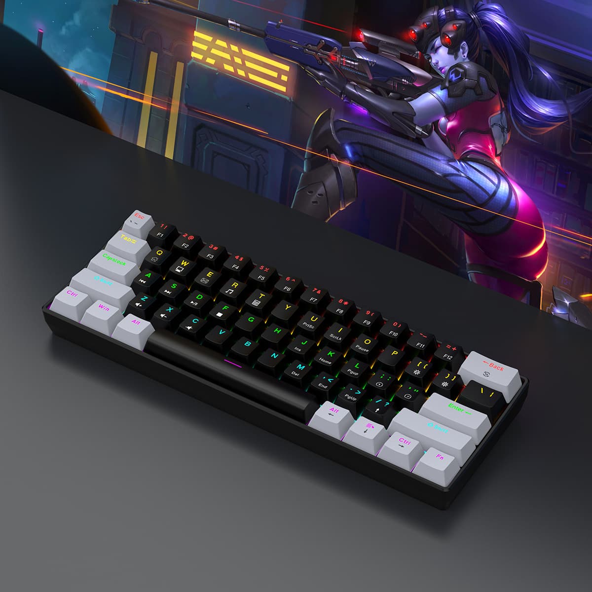 Clavier d'ordinateur portable compact et portable, 61 touches, rétroéclairage RGB, pour le jeu et les affaires.