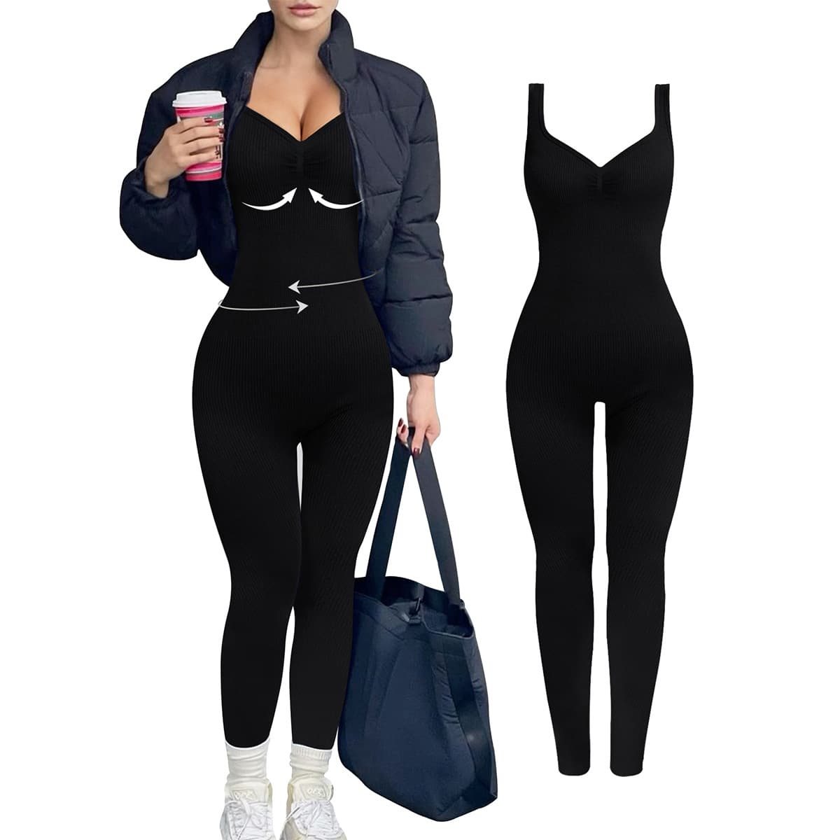 Women’s Clothing V neck backless thick thread jumpsuit fixed double shoulder straps sports body shaping jumpsuit seamless hip lifting yoga clothes